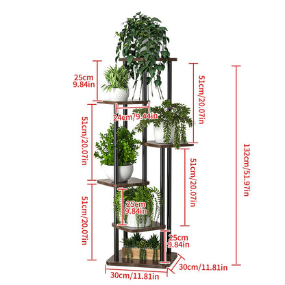 Pflanzenregal Metall schwarz mit 6/7/8 Ebenen – Blumenständer Eisen Pflanzständer für drinnen & draußen – Pflanzenhalter Regal für Garten, Balkon & Wohnzimmer 