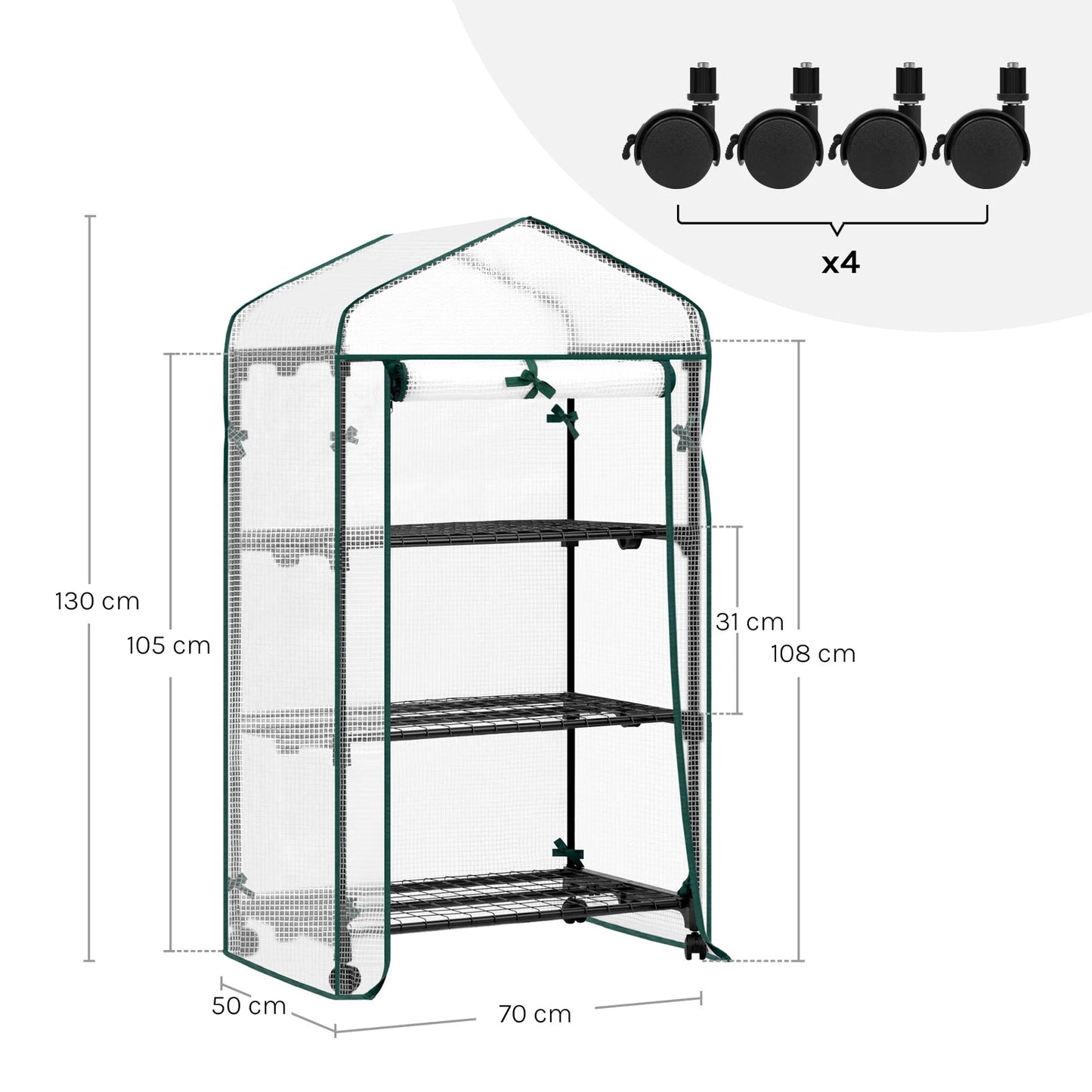 WOLTU Garden Greenhouse Plants Flowers House with Wheels Roll-Up Door 3 Shelves Winter Protection Outdoor 