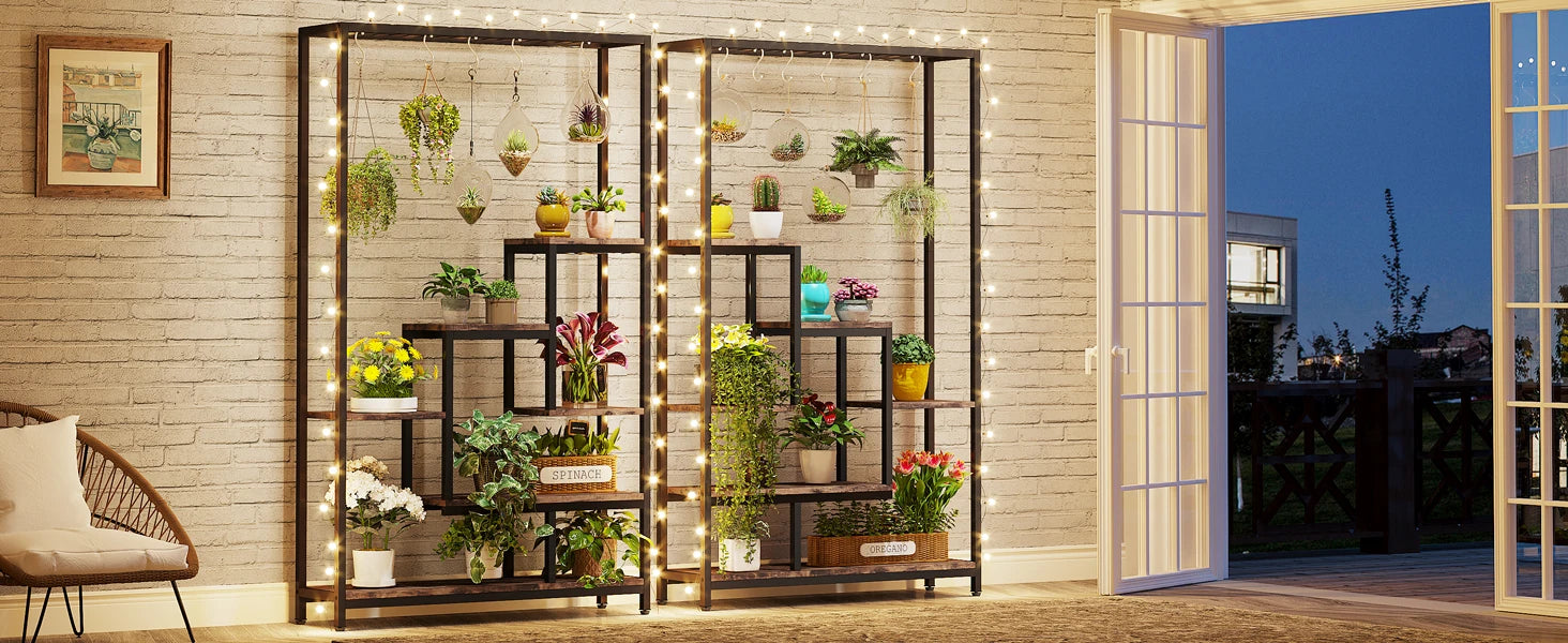 Tribesigns 5 Tiers Tall Indoor Plant Stand 70.9 inches Large Metal Plant Shelf with 10 PC S Hanging Hooks for Garden 