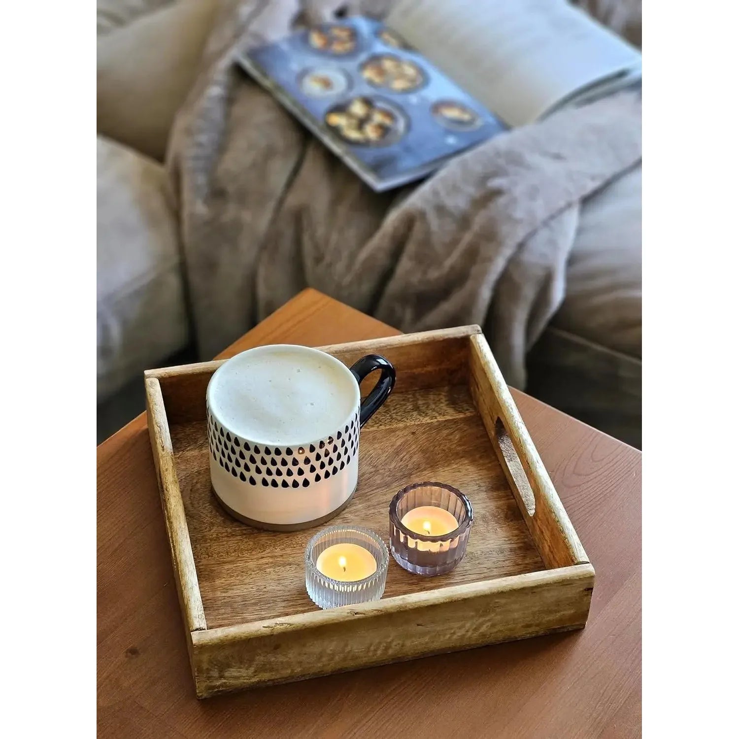 Serviertablett Dekotablett Mangoholz braun Natur Massiv Griff Schale eckig Holz 