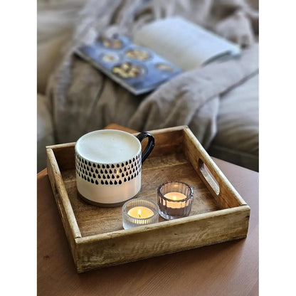 Serviertablett Dekotablett Mangoholz braun Natur Massiv Griff Schale eckig Holz 