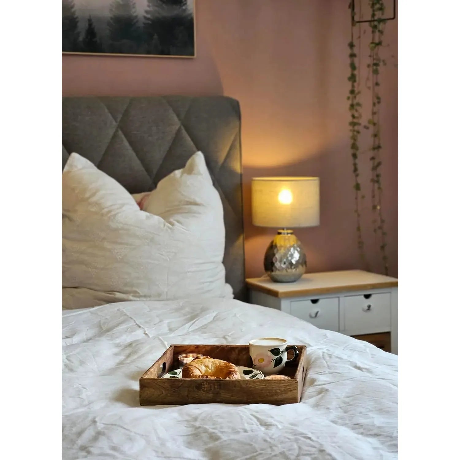 Serviertablett Dekotablett Mangoholz braun Natur Massiv Griff Schale eckig Holz 