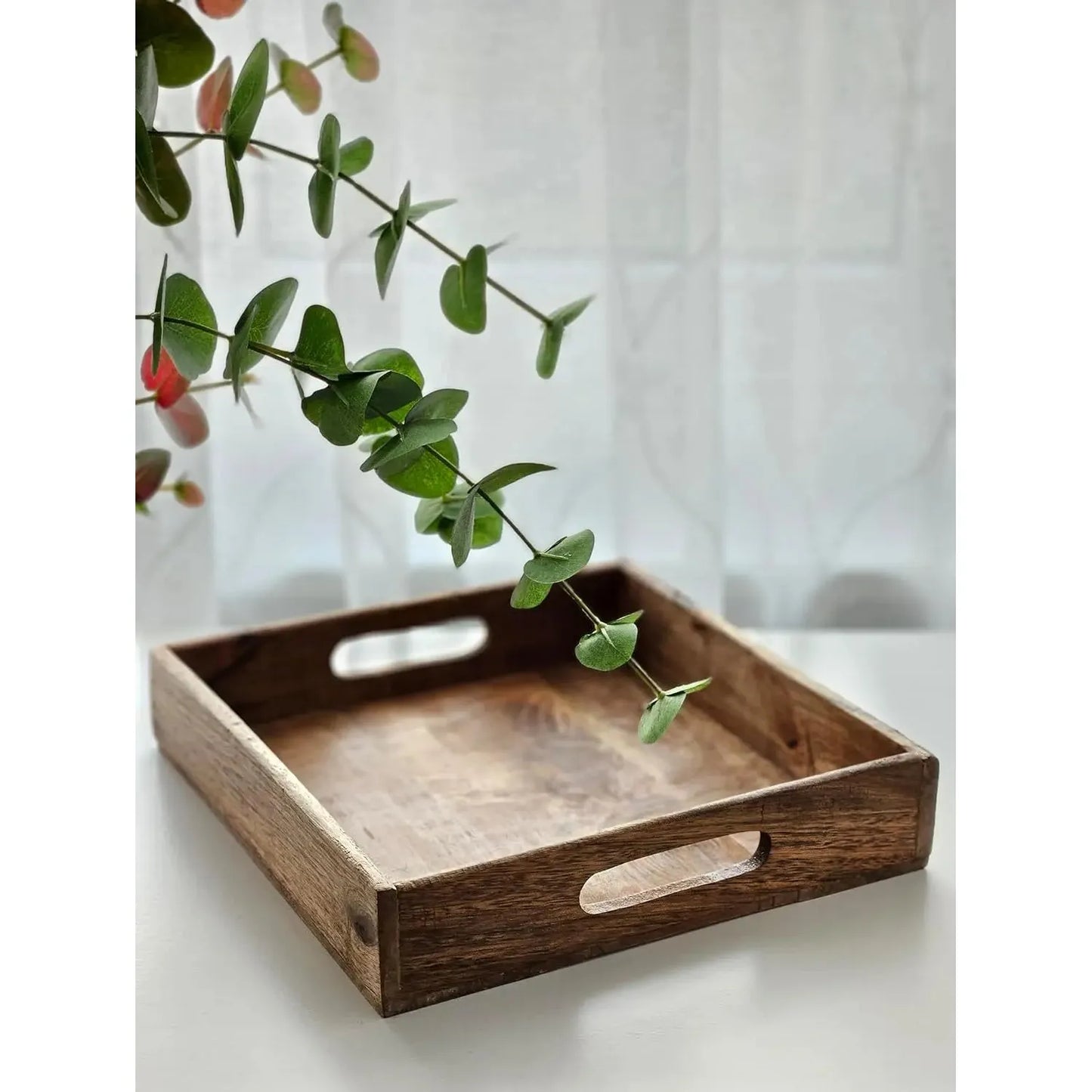 Serviertablett Dekotablett Mangoholz braun Natur Massiv Griff Schale eckig Holz 