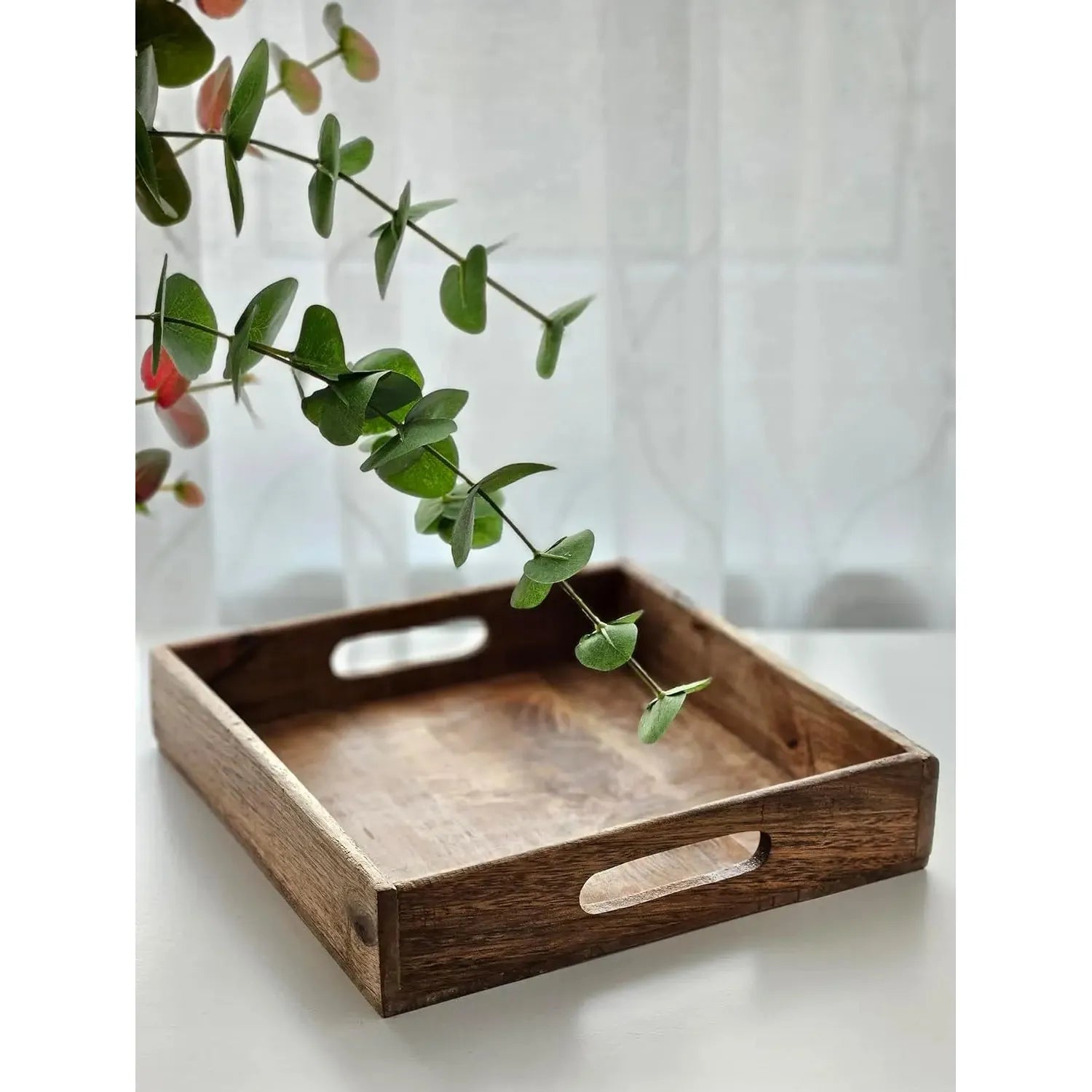 Serviertablett Dekotablett Mangoholz braun Natur Massiv Griff Schale eckig Holz 