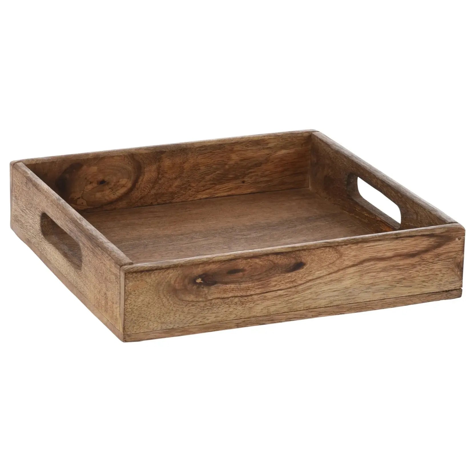 Serviertablett Dekotablett Mangoholz braun Natur Massiv Griff Schale eckig Holz 