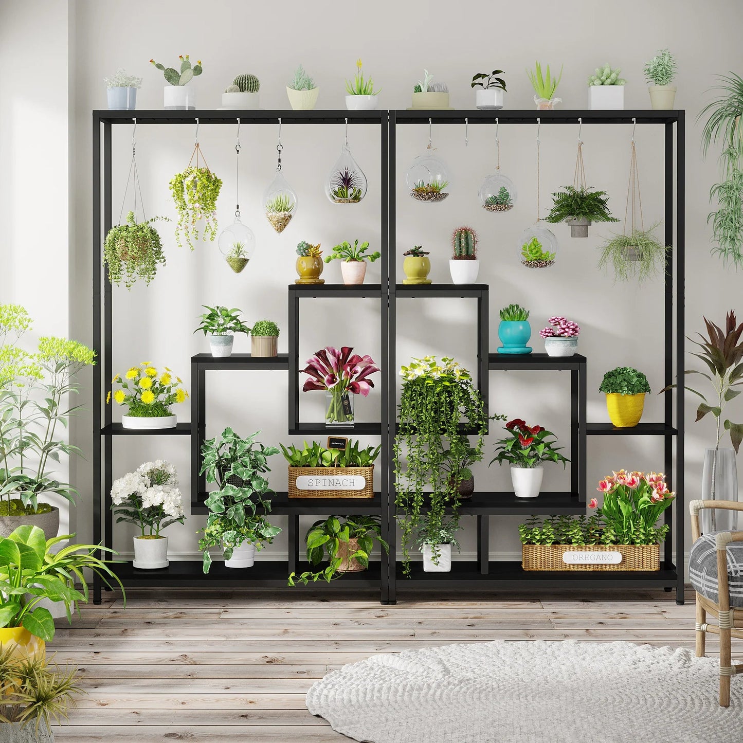 Tribesigns 5 Tiers Tall Indoor Plant Stand 70.9 inches Large Metal Plant Shelf with 10 PC S Hanging Hooks for Garden 