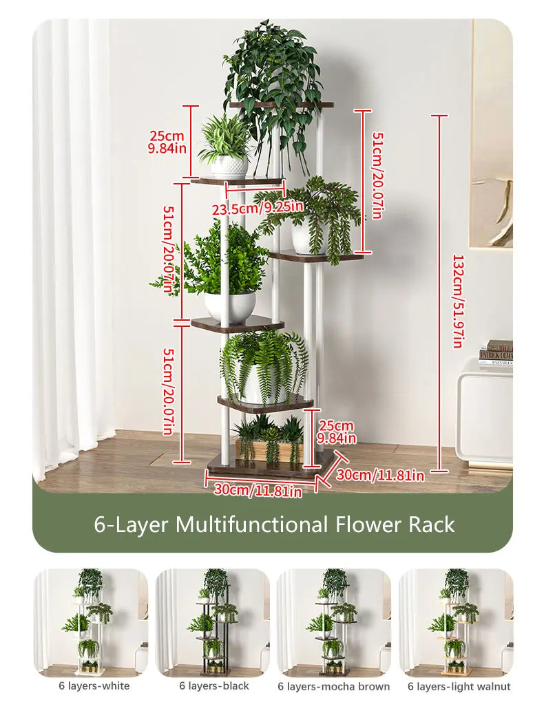 Pflanzenregal Metall schwarz mit 6/7/8 Ebenen – Blumenständer Eisen Pflanzständer für drinnen & draußen – Pflanzenhalter Regal für Garten, Balkon & Wohnzimmer 