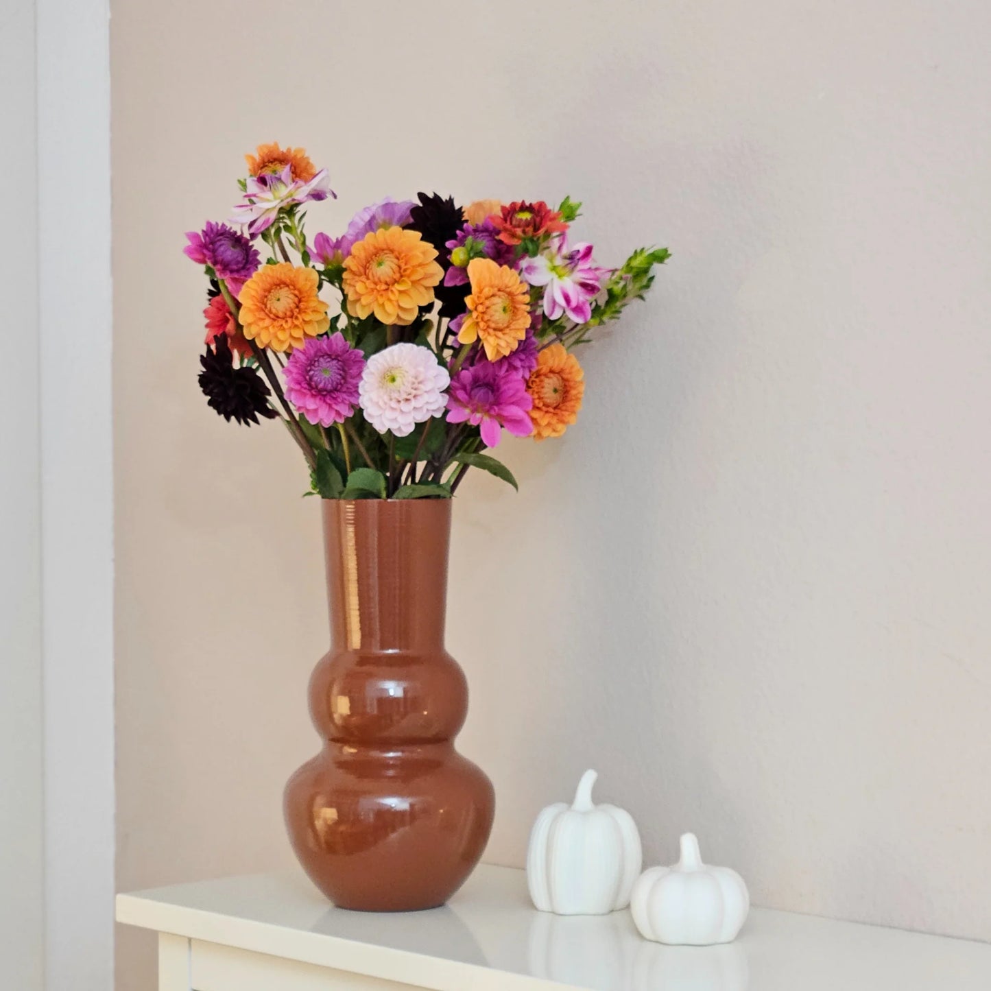 Vase Blumenvase XXL Dekovase Metallvase Beige Braun 38x25 Retro Blumengefäß 