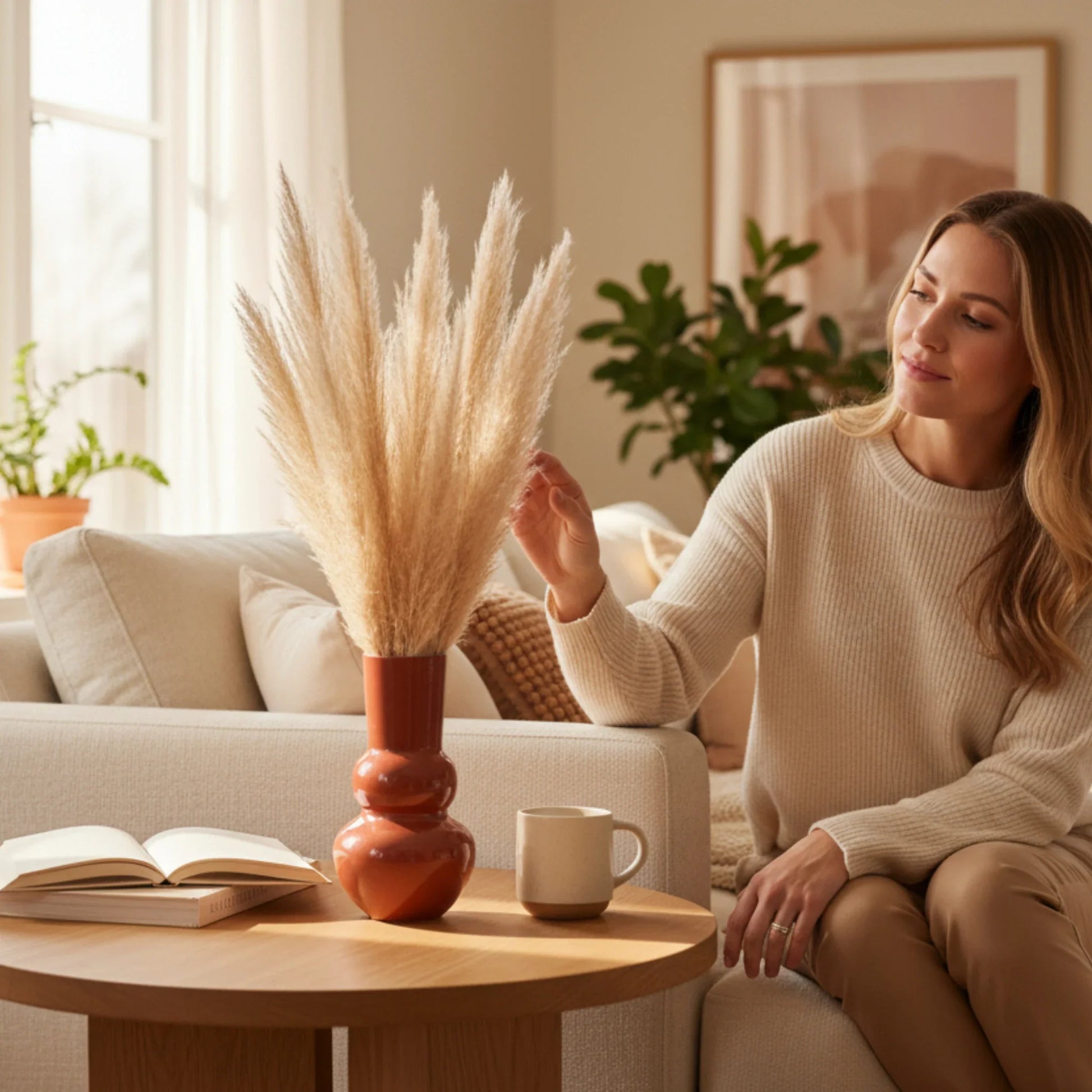 Vase Blumenvase XXL Dekovase Metallvase Beige Braun 38x25 Retro Blumengefäß 