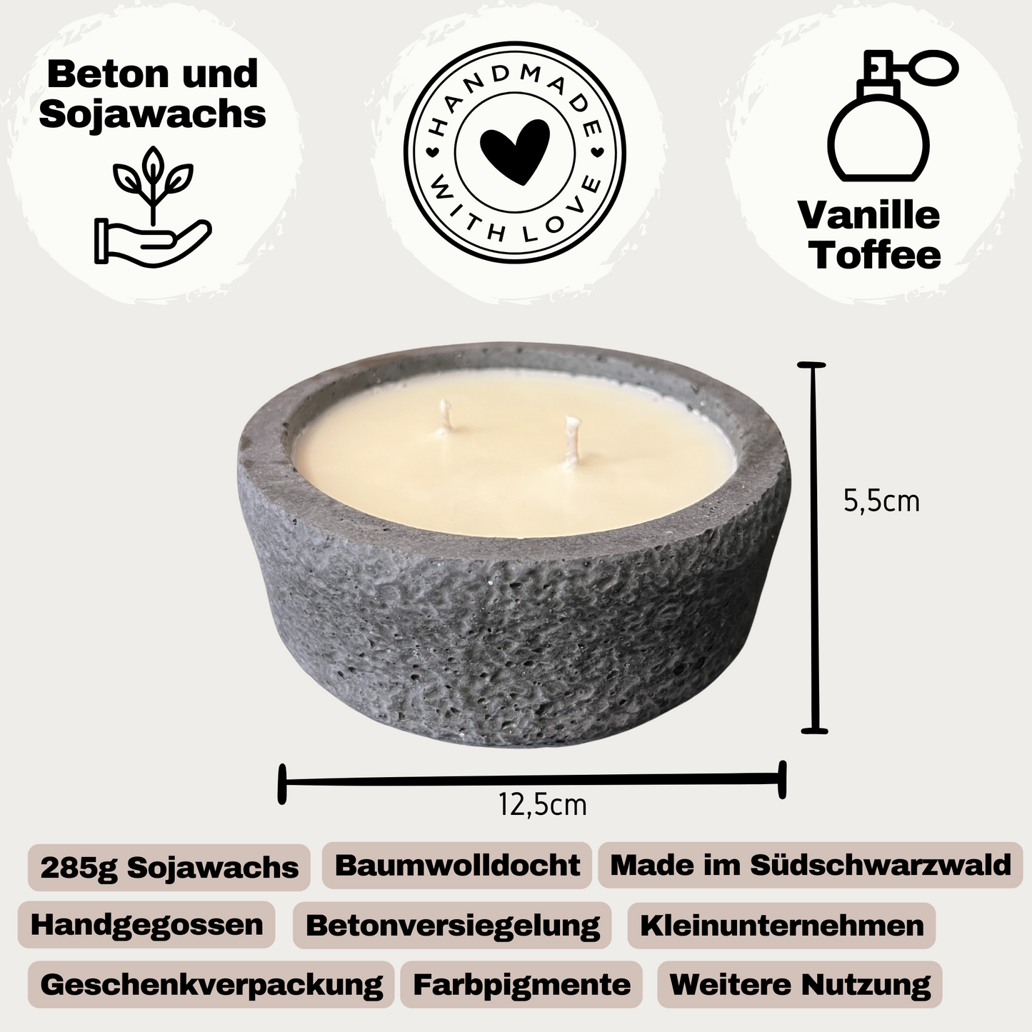 Handgemachtes Betonkerzen-Set "Black and White natural" - Stilvolle Sojawachskerze für Ihr Zuhause. Aromatherapie Kerze -aus dem Südschwarzwald 