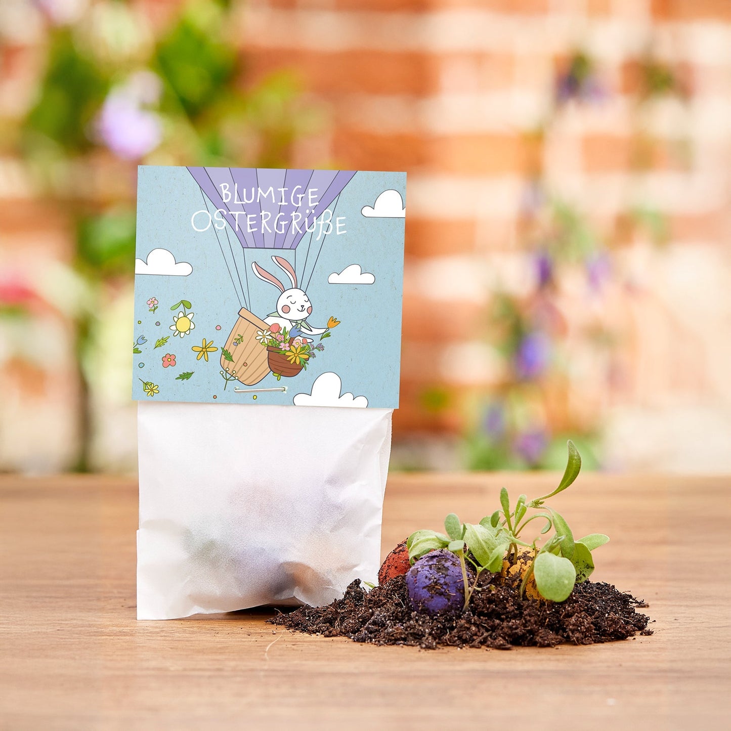 10x5 Blumenmurmeln im Tütchen "Ostergrüße" 