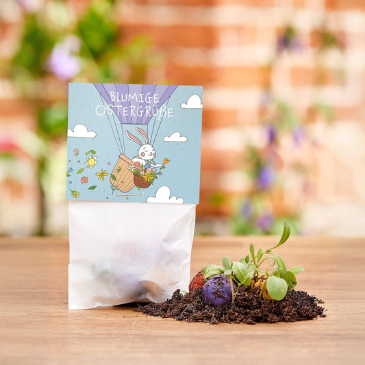 10x5 Blumenmurmeln im Tütchen "Ostergrüße" 