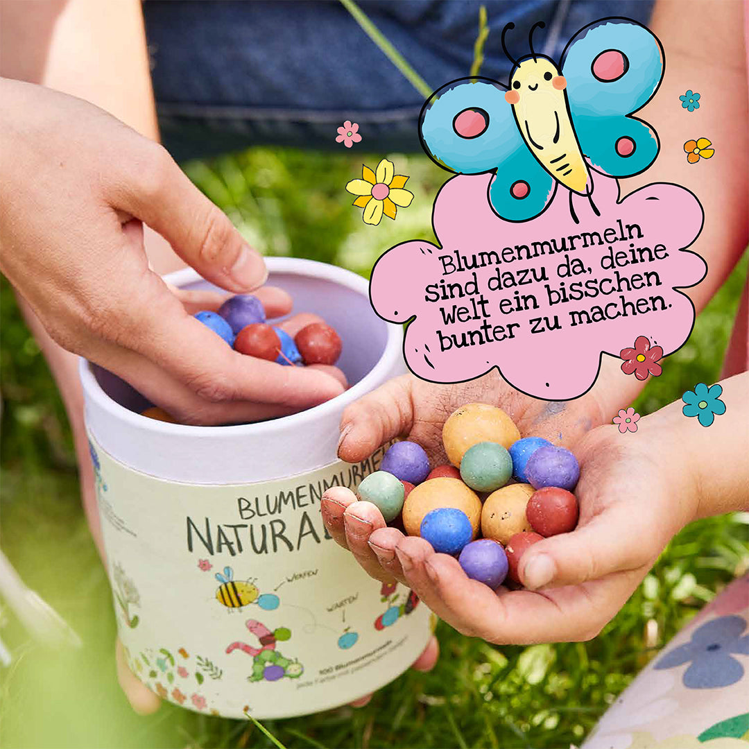 Naturabenteuer – Dose mit 100 Blumenmurmeln 