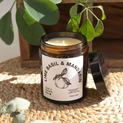 Duftkerze Lime Basil & Mandarin – Gardening Collection – 170ml Sojawachs – Frischer Gartenduft mit Limette Basilikum & Hölzern – Aromakerze im Glas