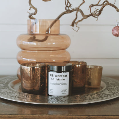 Duftkerze All I Want for Christmas – Weihnachtsduft Kerze aus Sojawachs – 170ml – Apfel Zimt Vanille Tanne Weihrauch – Aromakerze im Glas