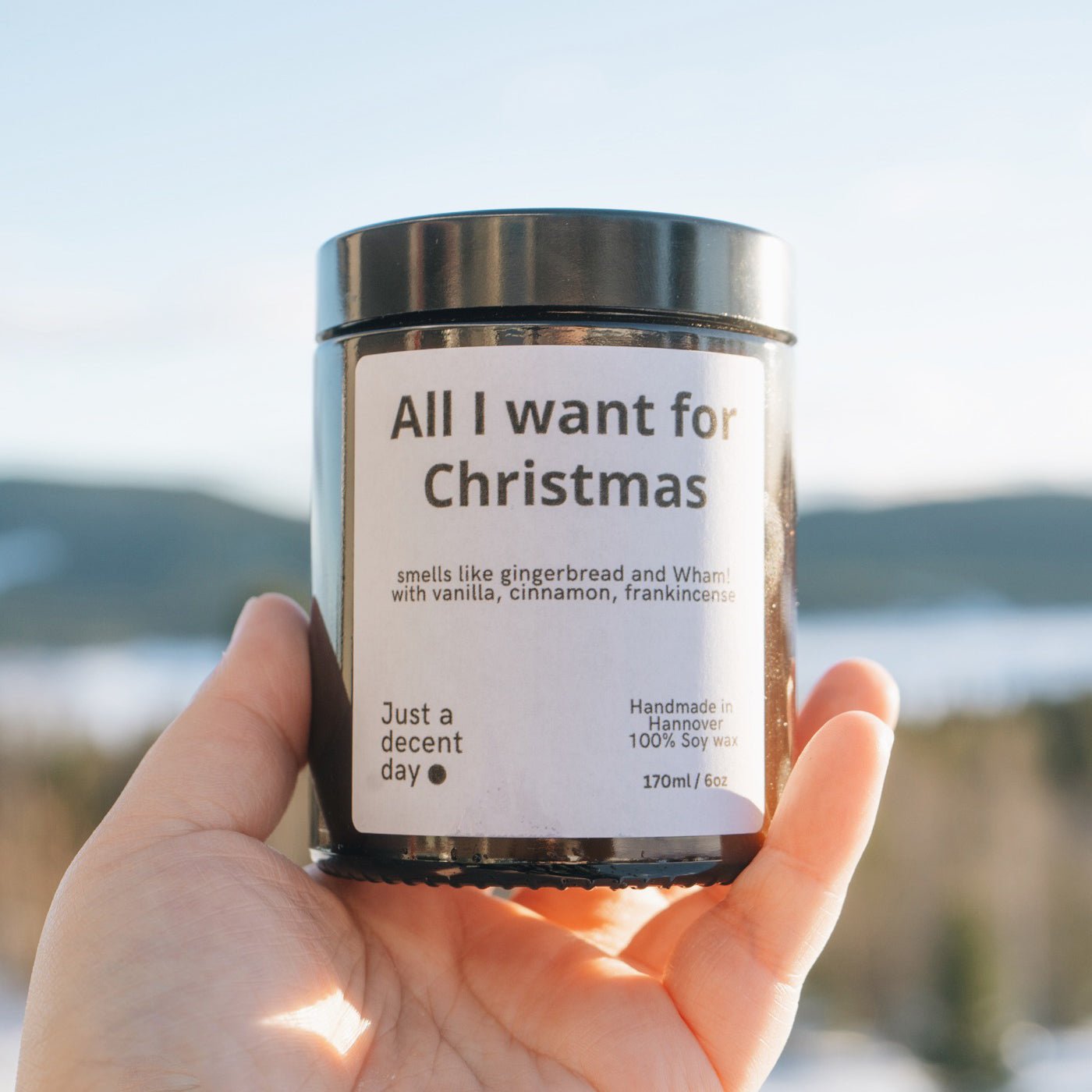 Duftkerze All I Want for Christmas – Weihnachtsduft Kerze aus Sojawachs – 170ml – Apfel Zimt Vanille Tanne Weihrauch – Aromakerze im Glas