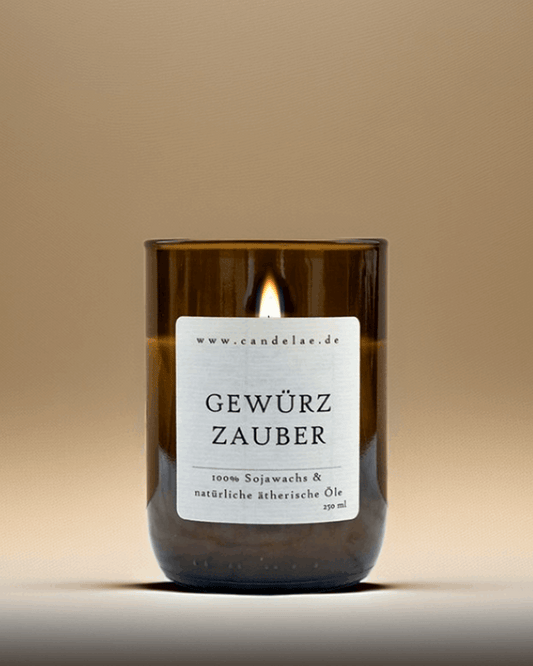 Gewürzzauber Duftkerze – Handgefertigte Sojawachskerze – 250g – Würziger Winterduft mit Zimt Nelke Orange & Anis – Nachhaltige Kerze im Upcycling-Glas