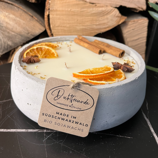 Handgemachte Betonkerze "Big Grey" 3x Baumwolldocht mit Duft Vanilla Toffee von DochtFreunde 