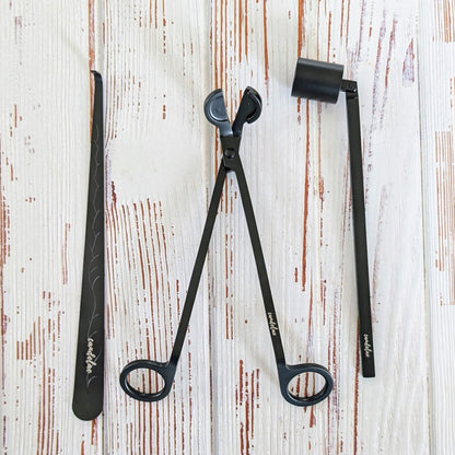 Kerzenpflege-Set Schwarz – Dochtschere Kerzenlöscher & Dochtheber aus Edelstahl – Zubehör für Duftkerzen – Verlängert Brenndauer & reduziert Ruß