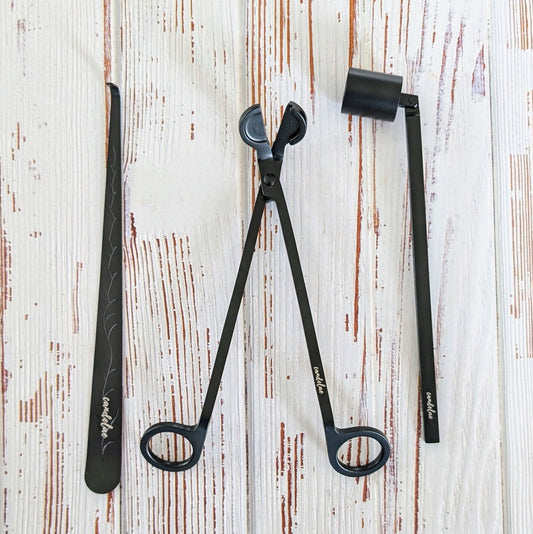 Kerzenpflege-Set Schwarz – Dochtschere Kerzenlöscher & Dochtheber aus Edelstahl – Zubehör für Duftkerzen – Verlängert Brenndauer & reduziert Ruß