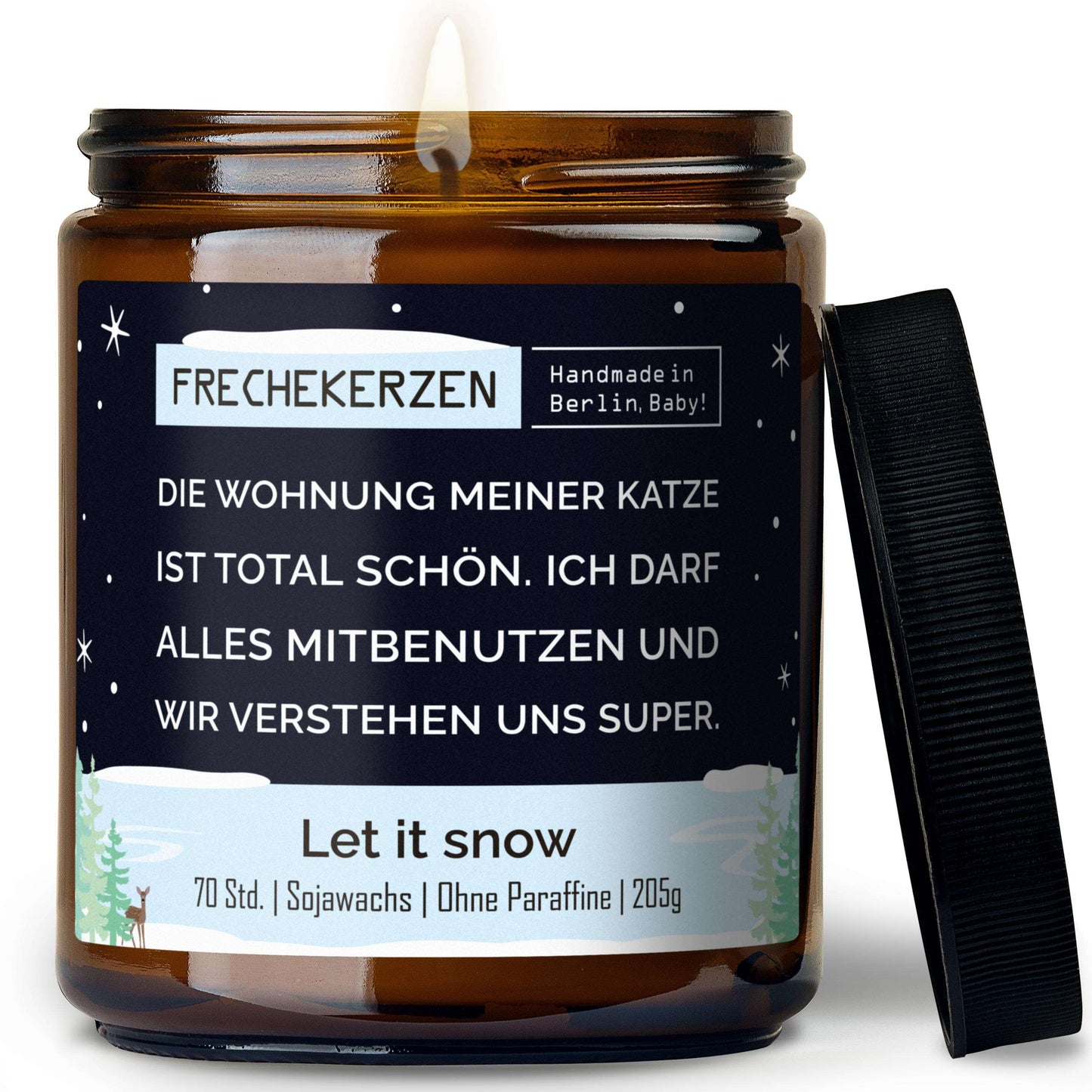 Geschenkkerze mit Spruch „die wohnung meiner katze ist total schön…“ – Lustige Duftkerze im Glas für Katzenfreunde – Humorvolle Wohnungs Deko