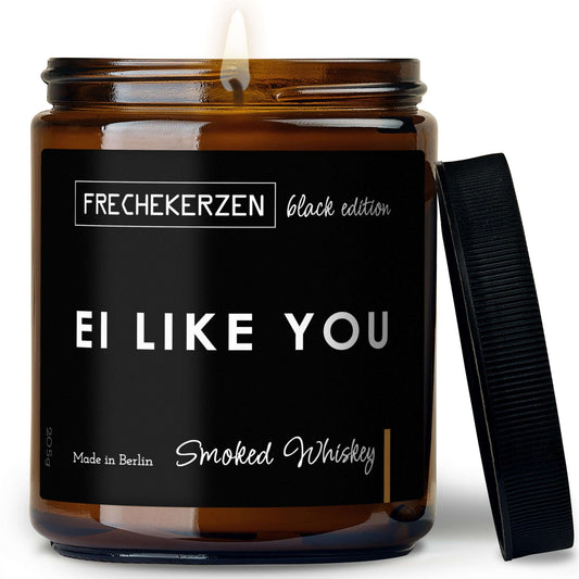 Duftkerze Black Edition mit Spruch „ei like you“ – Lustige Oster Kerze im Glas – Wortwitz Geschenkidee & moderne Frühlingsdeko