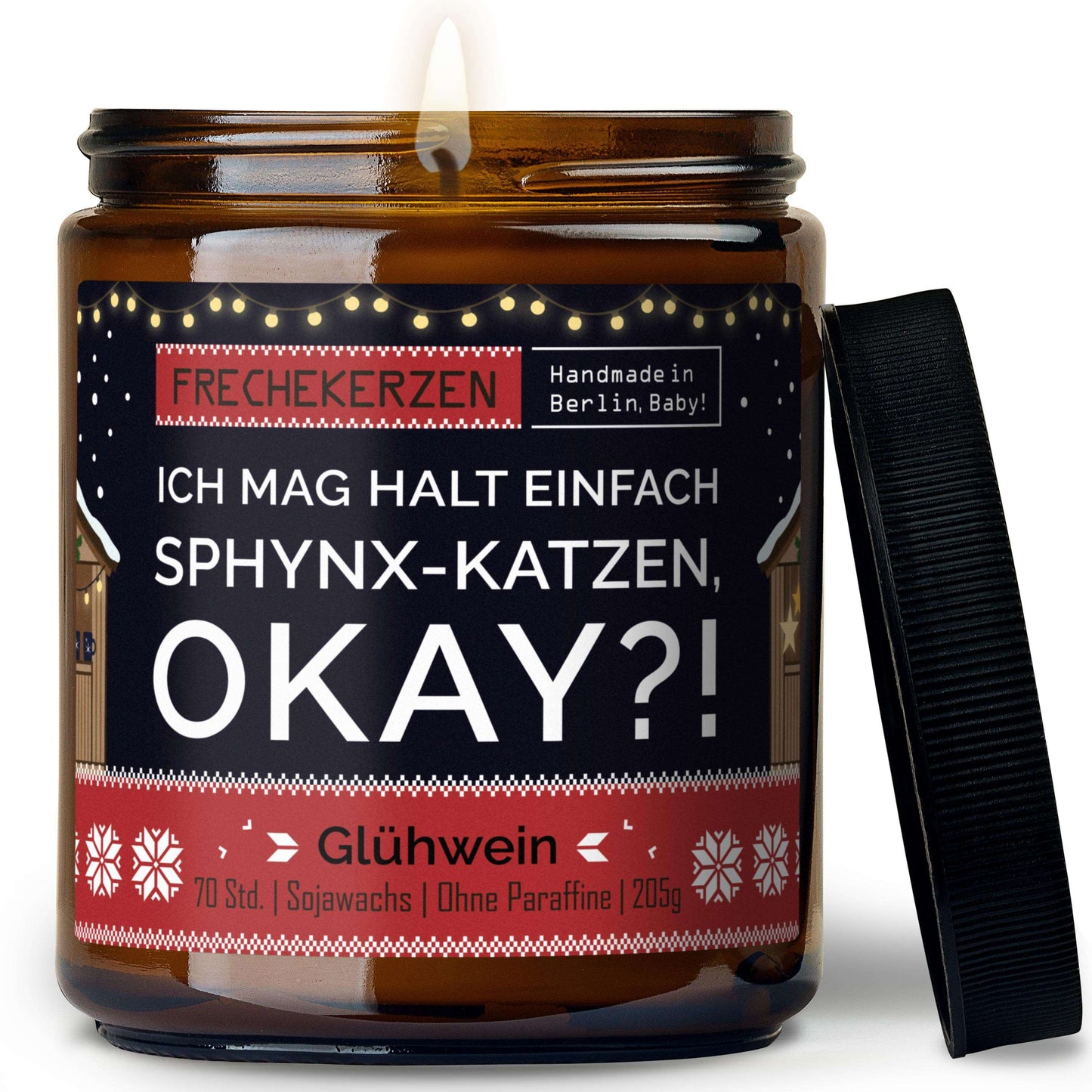 Duftkerze mit Spruch „ich mag halt einfach sphynx-katzen, okay?!“ – Lustige Kerze im Glas für Katzenfans – Originelle Geschenkidee & Deko