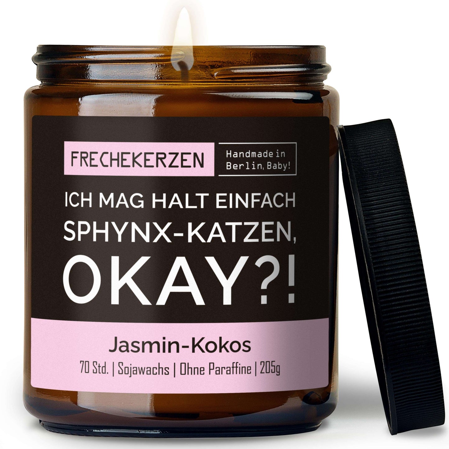Duftkerze mit Spruch „ich mag halt einfach sphynx-katzen, okay?!“ – Lustige Kerze im Glas für Katzenfans – Originelle Geschenkidee & Deko