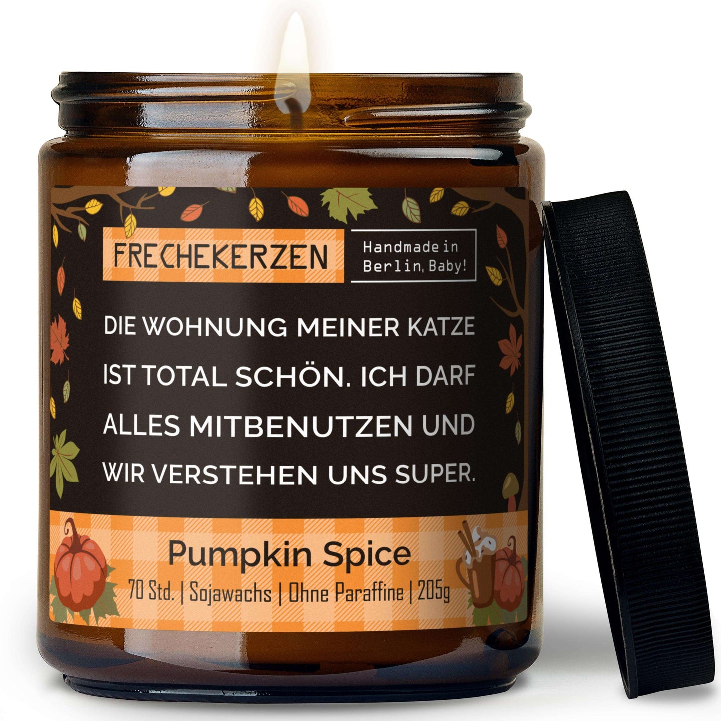 Geschenkkerze mit Spruch „die wohnung meiner katze ist total schön…“ – Lustige Duftkerze im Glas für Katzenfreunde – Humorvolle Wohnungs Deko