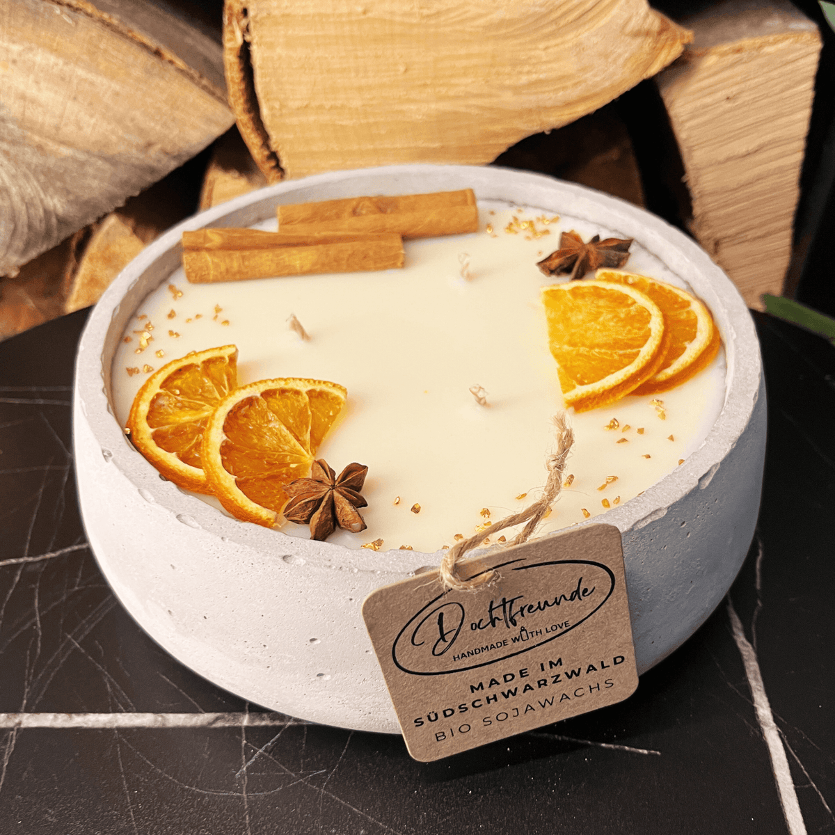 Handgemachte Betonkerze "Big Grey" 3x Baumwolldocht mit Duft Vanilla Toffee von DochtFreunde 