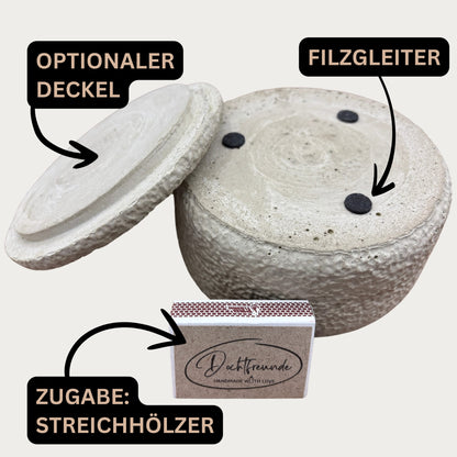 Outdoor Citronella-Betonkerze „Mugge Schreck“ – Handgemachter Insektenschutz aus dem Südschwarzwald mit Blütenverzierung 