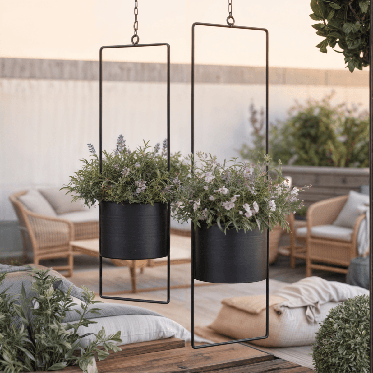 Hängetopf Blumentopf Metall schwarz indoor outdoor Balkon Fenster Blumenampel 2er set 