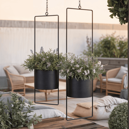 Hängetopf Blumentopf Metall schwarz indoor outdoor Balkon Fenster Blumenampel 2er set 