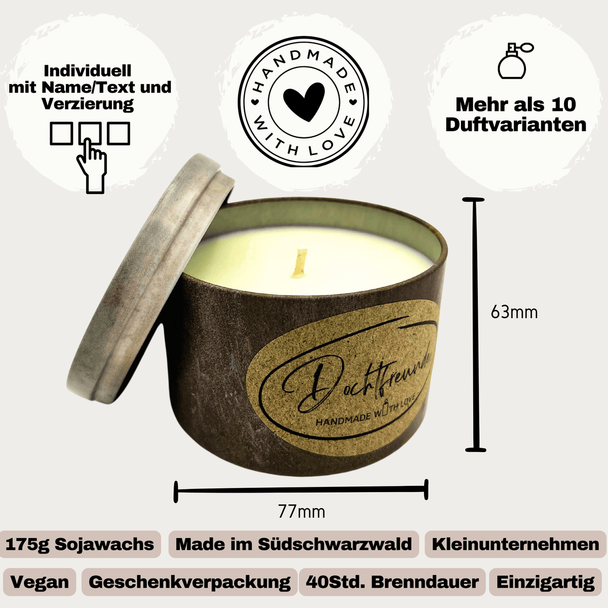 Tada dein Geschenk - LUSTIGER Panda personalisierbare PREMIUM Duftkerze mit verschiedenen Dekoren - handgemacht aus dem Südschwarzwald 
