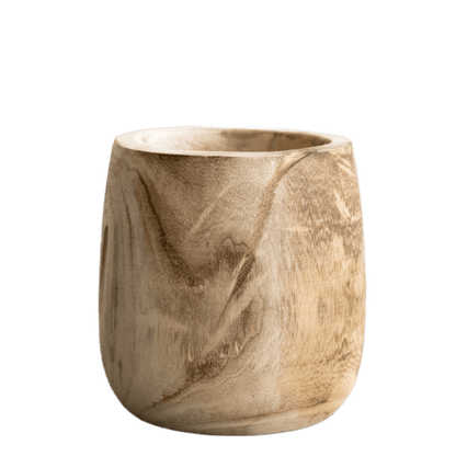 Pia Blumentopf aus Holz – Hellbraun – Größe M – H25 cm x Ø23 cm – Handgefertigt aus Paulownia-Holz – Nachhaltig & dekorativ – Für Kunstpflanzen & Trockenblumen 