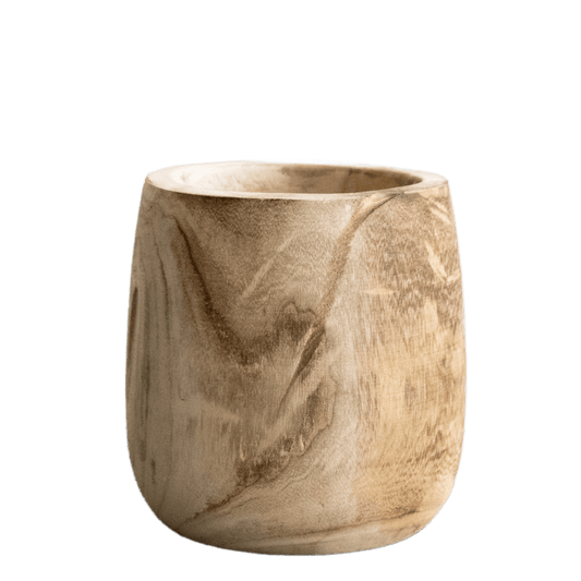 Pia Blumentopf aus Holz – Hellbraun – Größe M – H25 cm x Ø23 cm – Handgefertigt aus Paulownia-Holz – Nachhaltig & dekorativ – Für Kunstpflanzen & Trockenblumen 
