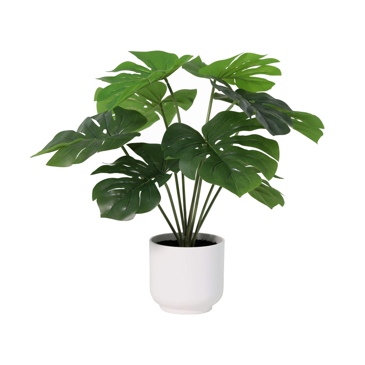 Künstliche Monstera Deliciosa 50cm im weißen Topf – realistische Fensterblatt Kunstpflanze mit geschlitzten Blättern – pflegefreie Zimmerdeko für Regal, Fensterbank & Schreibtisch – ganzjährig grün 
