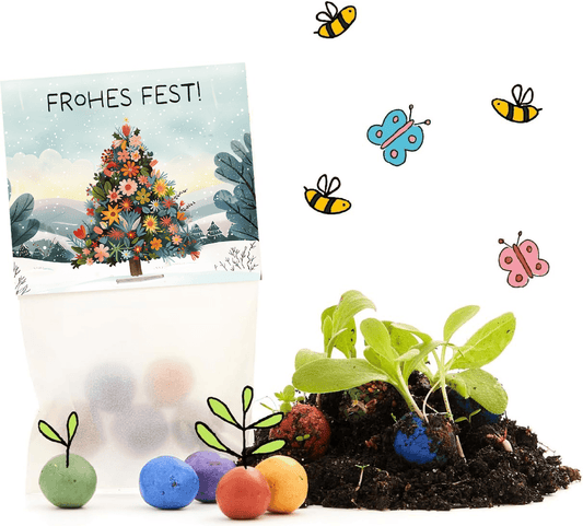 10x5 Blumenmurmeln im Tütchen "Frohes Fest" 