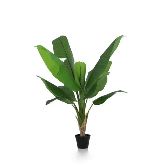 Künstliche Bananenpflanze Musa 120cm im Topf – realistische Kunstpflanze mit großen Tropenblättern – pflegefreie Zimmerdeko für Wohnzimmer, Büro & Flur – Urban Jungle Look, inkl Basistopf 