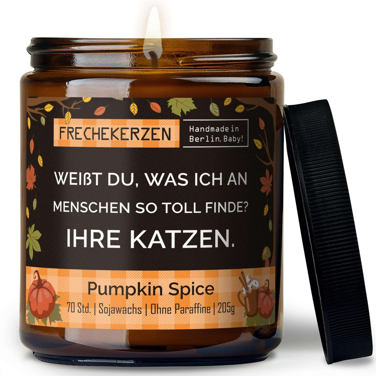 Lustige Duftkerze mit Spruch „weißt du, was ich an menschen so toll finde? ihre katzen.“ – Kerze im Glas für Katzenfans – Humorvolle Geschenkidee