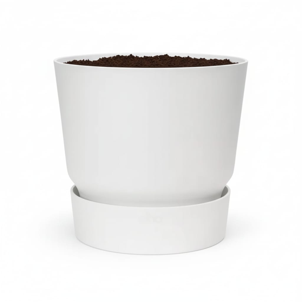 Pflanztopf Greenville Round Weiß – D20cm x H18cm – Moderner Blumentopf mit Wasserspeicher – Für Innen & Außen – Aus recyceltem Kunststoff – Mattweiß 