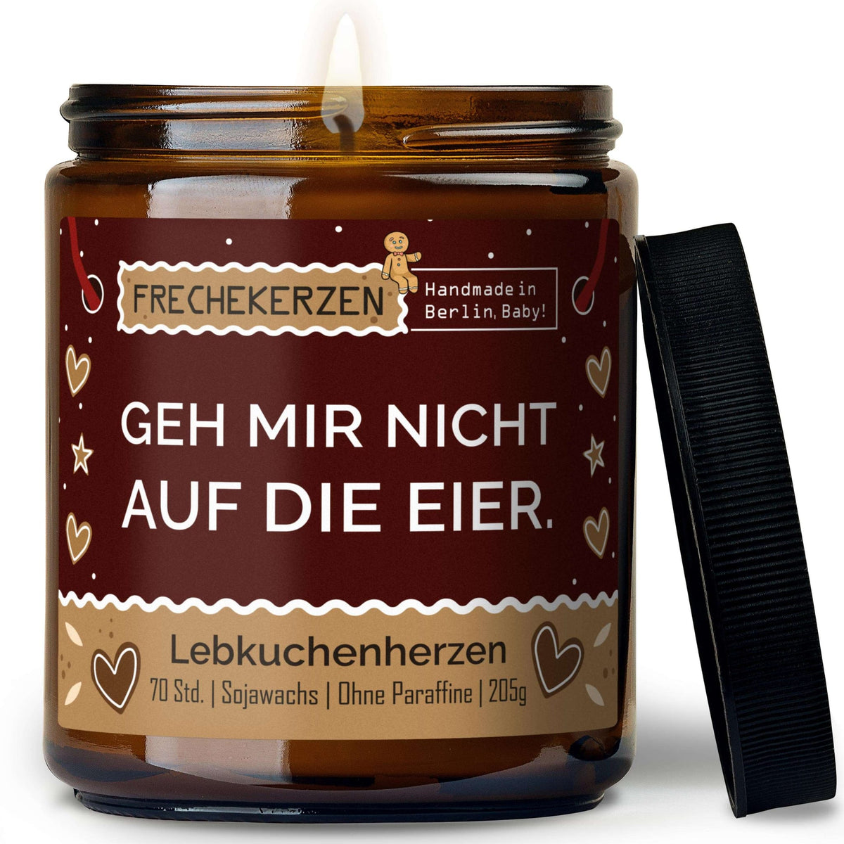 Duftkerze mit Deckel und Spruch „geh mir nicht auf die eier“ – Lustige Kerze im Glas – Humorvolle Geschenkidee & freche Deko