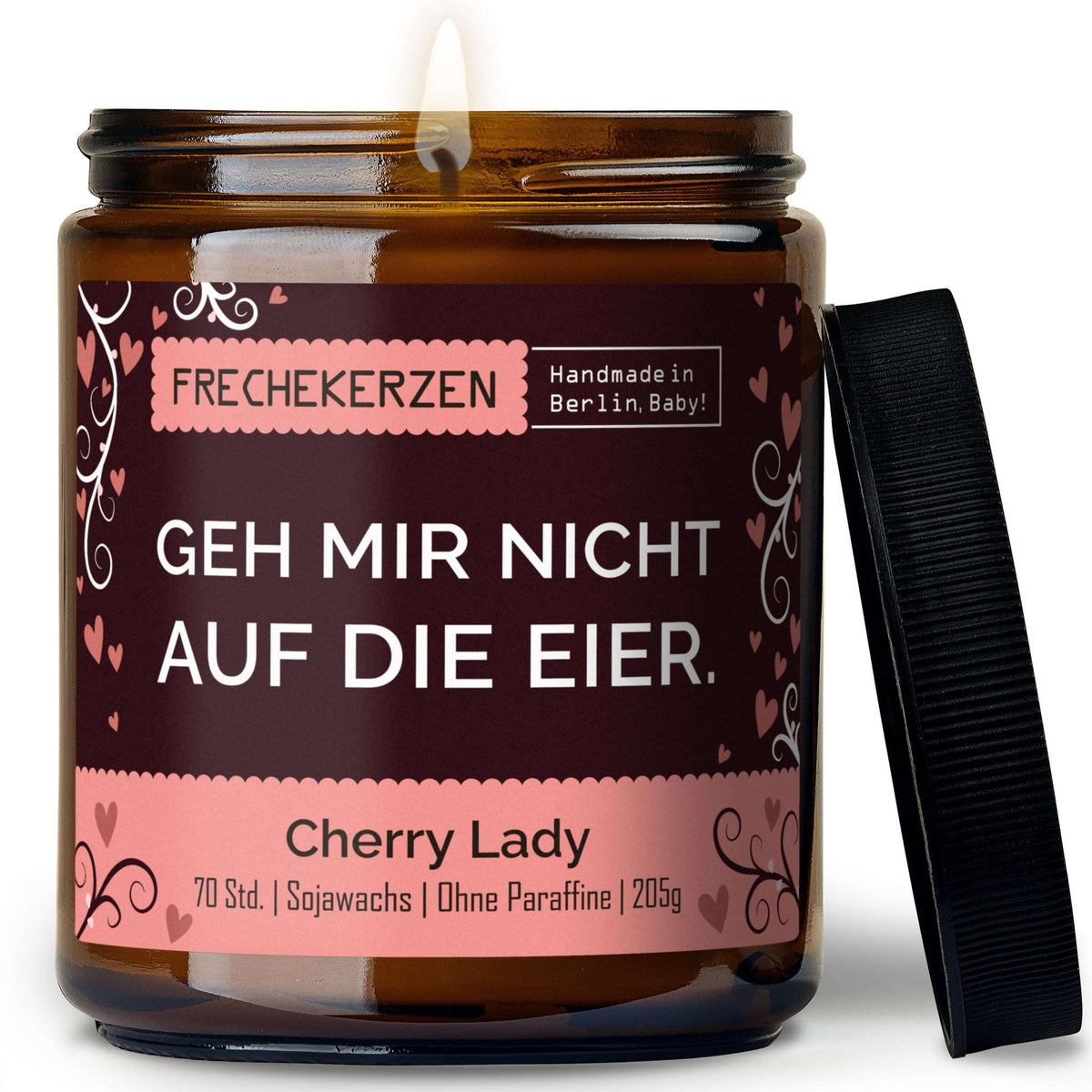 Duftkerze mit Deckel und Spruch „geh mir nicht auf die eier“ – Lustige Kerze im Glas – Humorvolle Geschenkidee & freche Deko