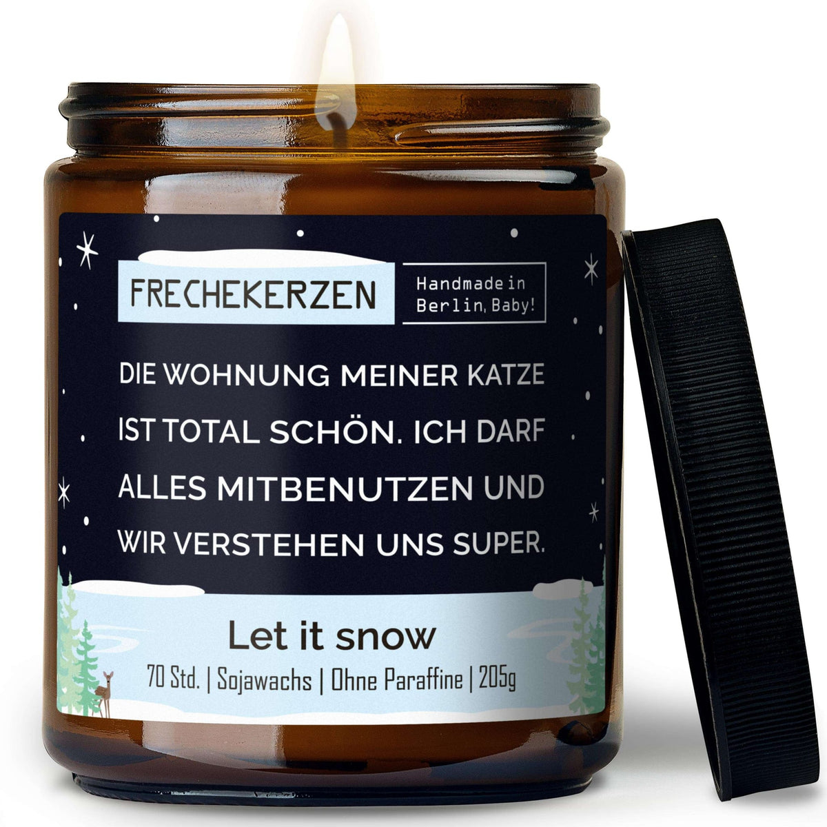 Geschenkkerze mit Spruch „die wohnung meiner katze ist total schön…“ – Lustige Duftkerze im Glas für Katzenfreunde – Humorvolle Wohnungs Deko