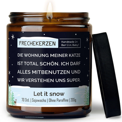 Geschenkkerze mit Spruch „die wohnung meiner katze ist total schön…“ – Lustige Duftkerze im Glas für Katzenfreunde – Humorvolle Wohnungs Deko