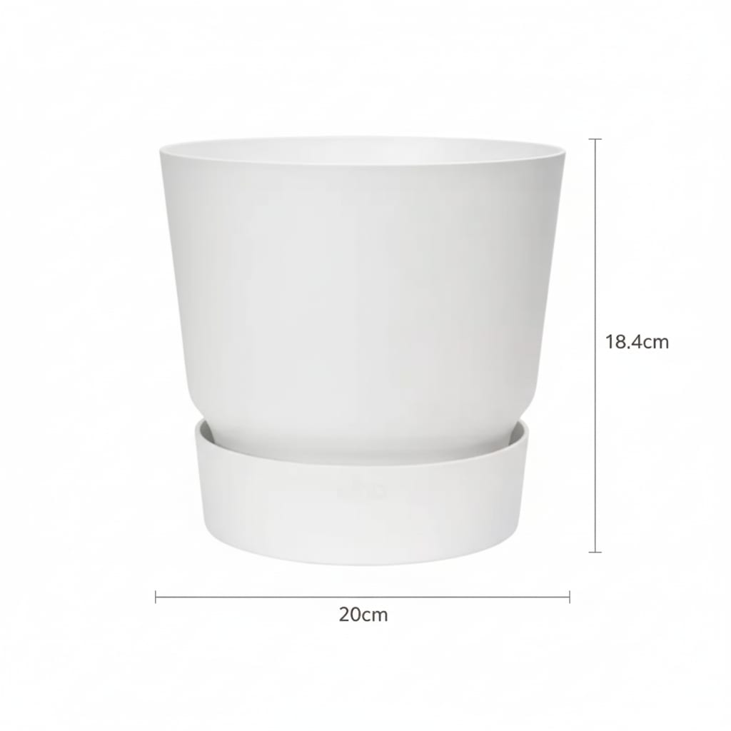 Pflanztopf Greenville Round Weiß – D20cm x H18cm – Moderner Blumentopf mit Wasserspeicher – Für Innen & Außen – Aus recyceltem Kunststoff – Mattweiß 