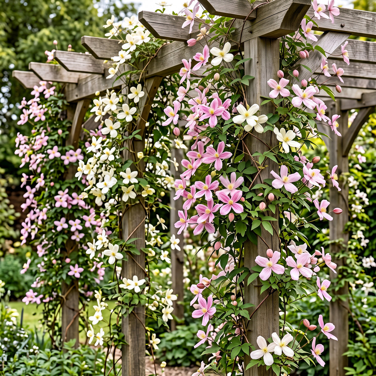 Bergwaldrebe 'Tricolour' – Weiß-Rosa-Hellrosa – Topf Ø9cm – Ansicht 4