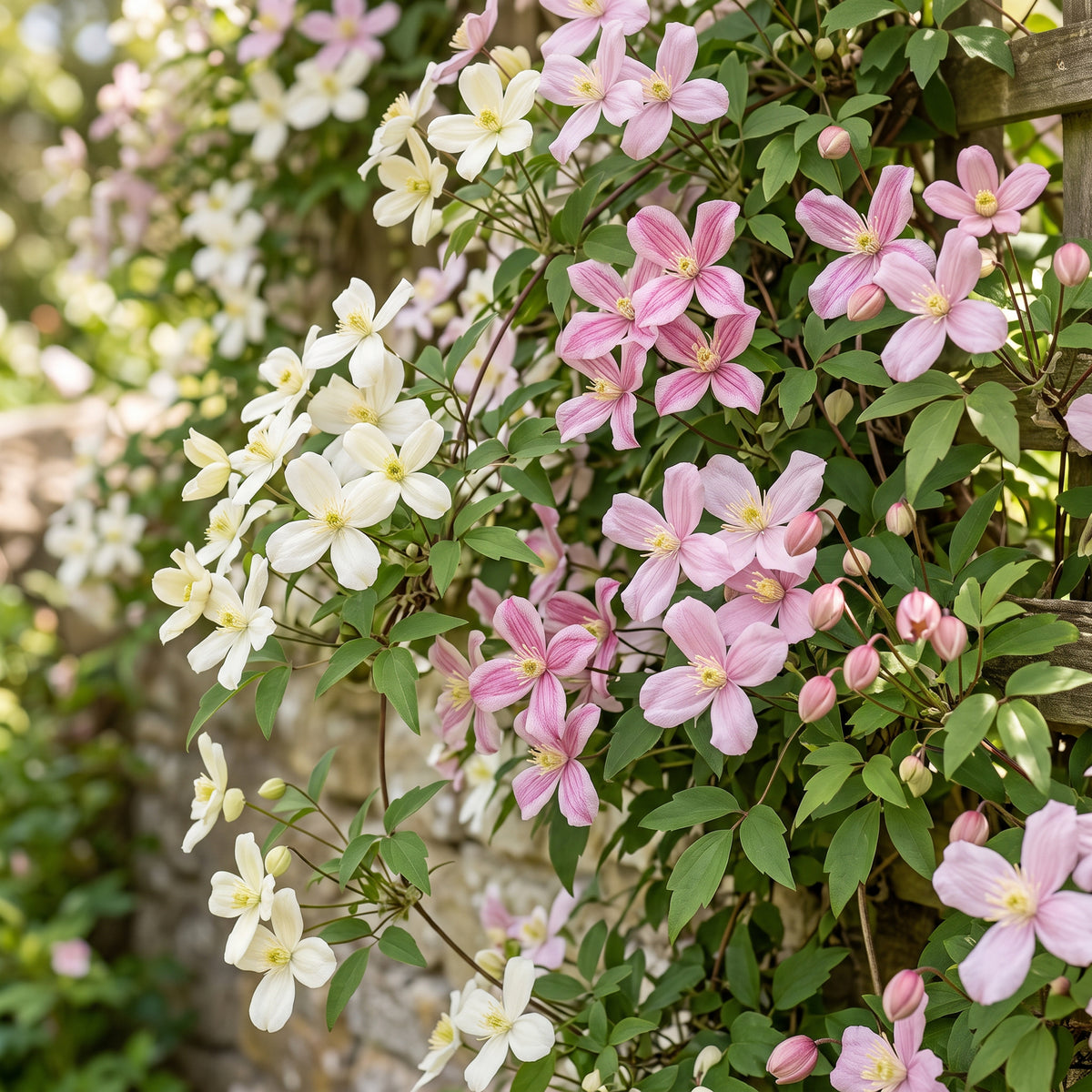 Bergwaldrebe 'Tricolour' – Weiß-Rosa-Hellrosa – Topf Ø9cm – Ansicht 5