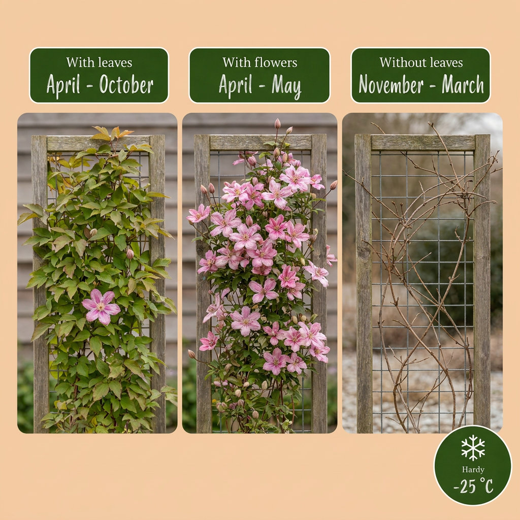 Bergwaldrebe Clematis montana 'Marjorie' – Rosa, Ø9cm, ↕35cm – Ansicht 4