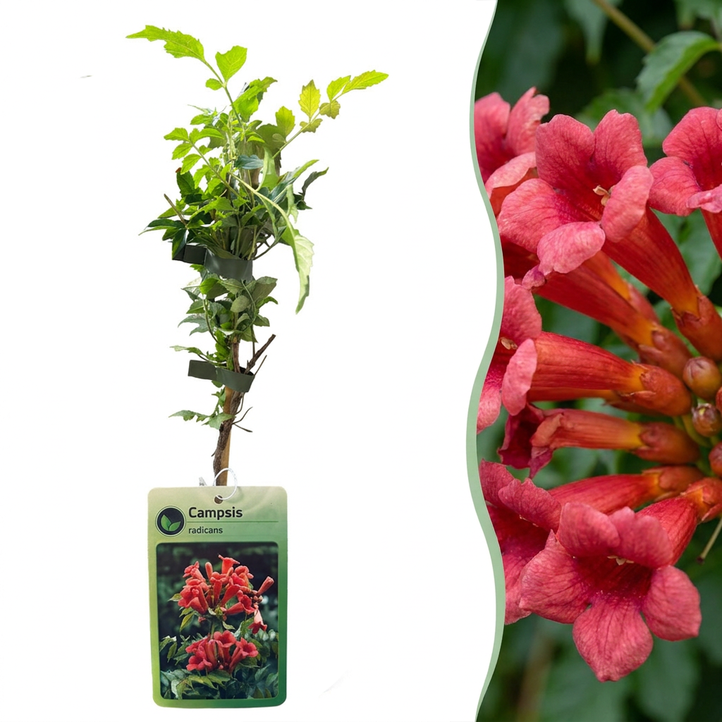 Trompetenblume (Campsis radicans) – Orange-Rot – Topf Ø9cm